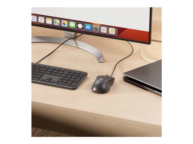 Logitech M110 Bedrade USB Muis, Stille Knoppen, Comfortabel Ontwerp op Volledige Grootte, Ambidextrous PC/Mac/Laptop - Grijs