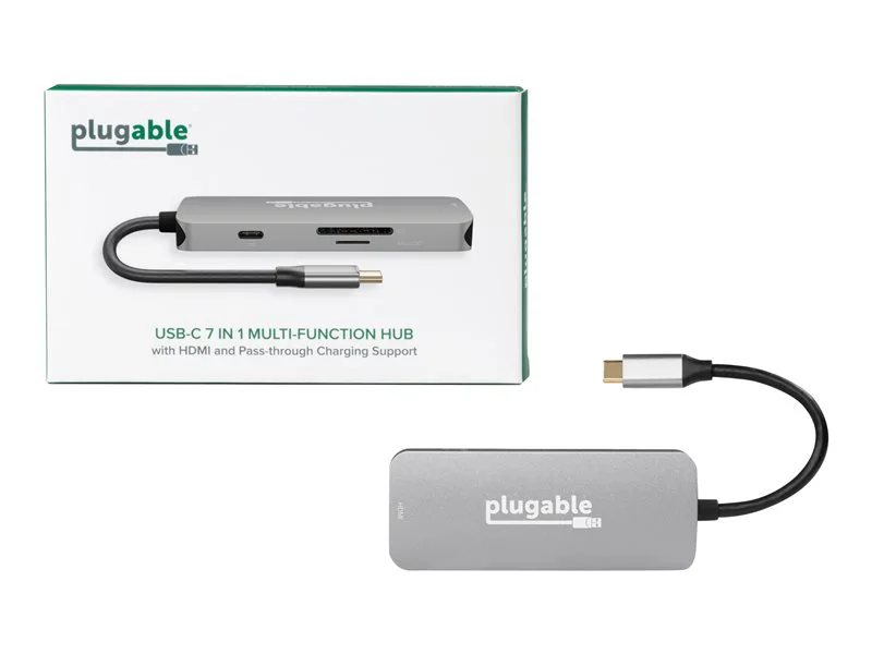 Plugable 7-in-1 USB Powered Hub for Laptops with USB-C or USB 3.0