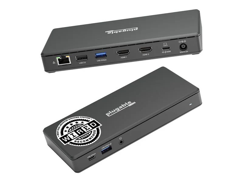 Plugable USB-C Dual HDMI Display Docking Station with 65W Laptop