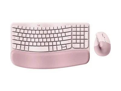 Logitech Wave Keys & Lift Vertical Mouse Wireless Ergonomic Keyboard & Mouse Bundle with Cushioned Palm Rest - Rose