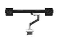 Humanscale M8.1 Monitor Arm With Crossbar, Two-Piece Clamp Mount Base, Polished Aluminum With White Trim