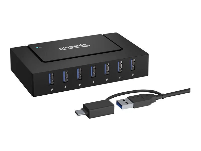 Plugable 7 Port USB Charging Hub for Laptops with USB-C or USB 3.0