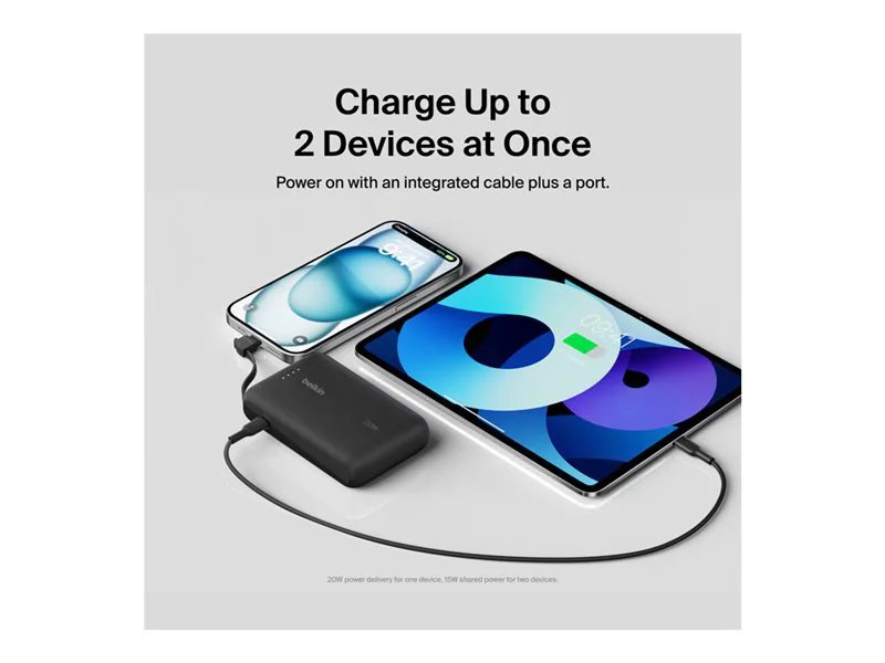 Belkin BoostCharge Power Bank 10K with Integrated Cable - Black