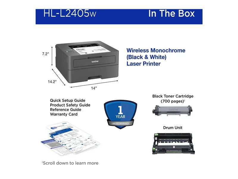 Get High-Performance Wireless Brother HL-L2405W Laser Printer