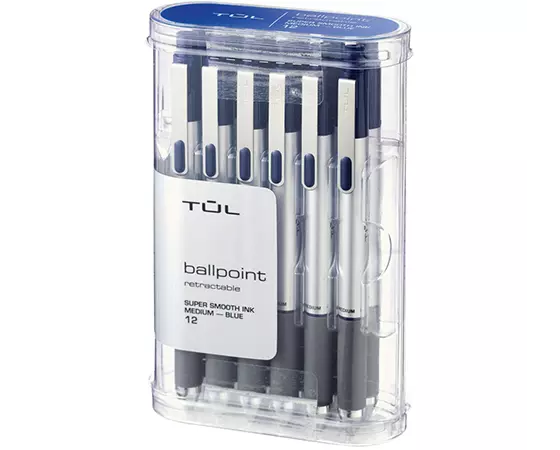 

TUL BP3 Retractable Ballpoint Pens, Medium Point, 1.0 mm, Silver Barrel, Blue Ink, Pack Of 12 Pens