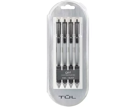 TUL Retractable Gel Pens, Fine Point, 0.5 mm, Silver Barrel, Blue Ink, Pack  Of 12 Pens