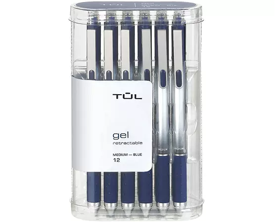 

TUL Retractable Gel Pens, Medium Point, 0.7 mm, Silver Barrel, Blue Ink, Pack Of 12 Pens