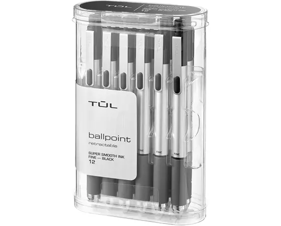 

TUL BP3 Retractable Ballpoint Pens, Fine Point, 0.8 mm, Silver Barrel, Black Ink, Pack Of 12 Pens