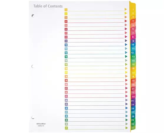 Office Depot Brand Table Of Contents Customizable Index With Preprinted  Tabs, Multicolor, Numbered 1-31 | Lenovo US