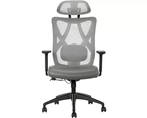 Office Depot - Serta SitTrue Ridgefield Ergonomic Mesh/Vegan Leather High-Back Task Chair, Gray/Black