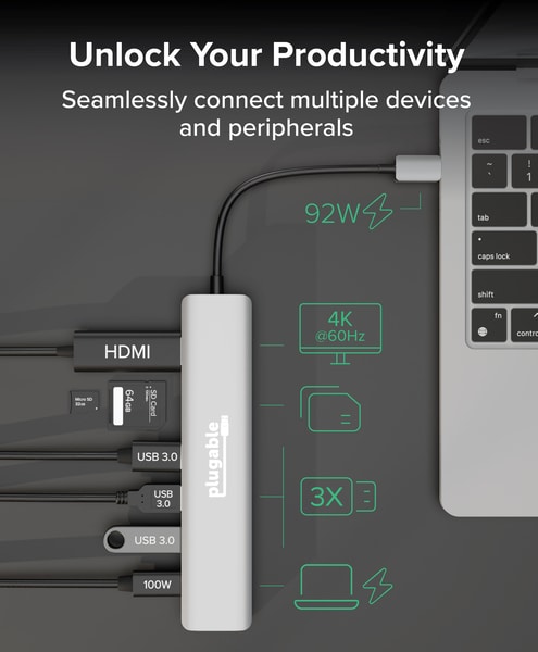 Plugable 7-in-1 USB C Hub Multiport Adapter - Thumbnail 4