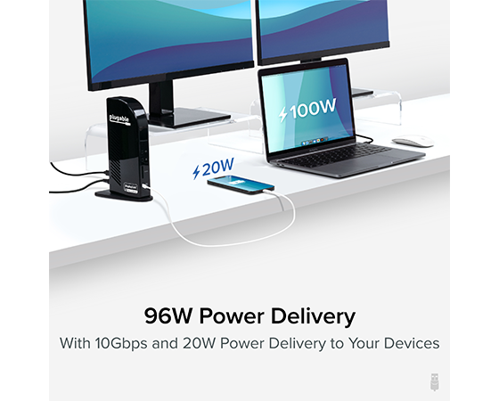 Plugable USB-C Triple 4K Monitor Docking Station with 100W Laptop