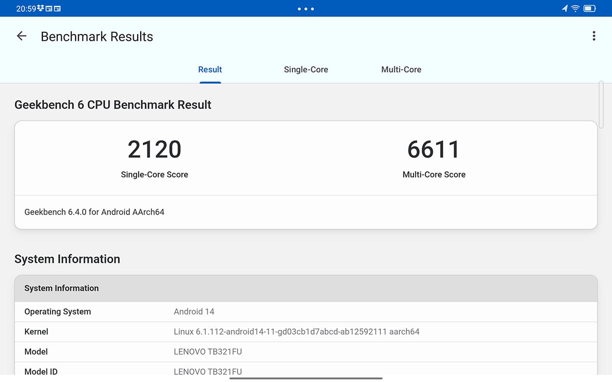 「Geekbench 6」でベンチマークを計測した結果。たいていのゲームは快適に動作するスペックを持つことがわかる