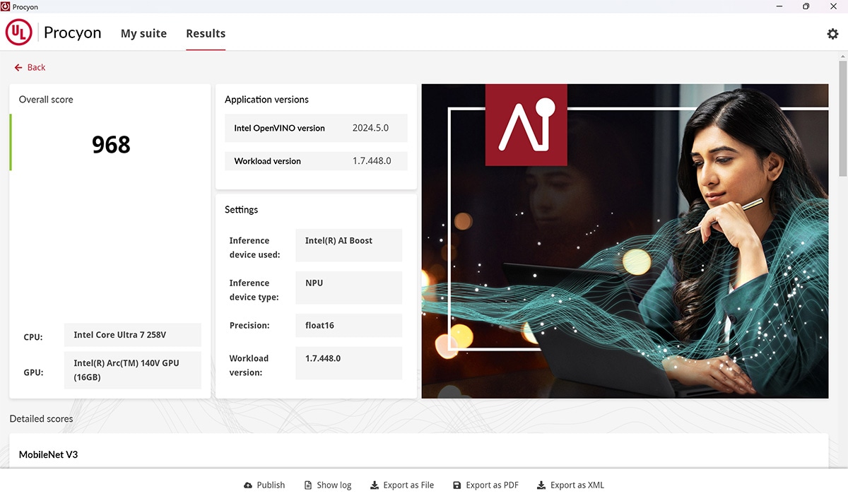 「Procyon」のAIベンチマーク「AI Computer Vision Benchmark」のスコアは「968」