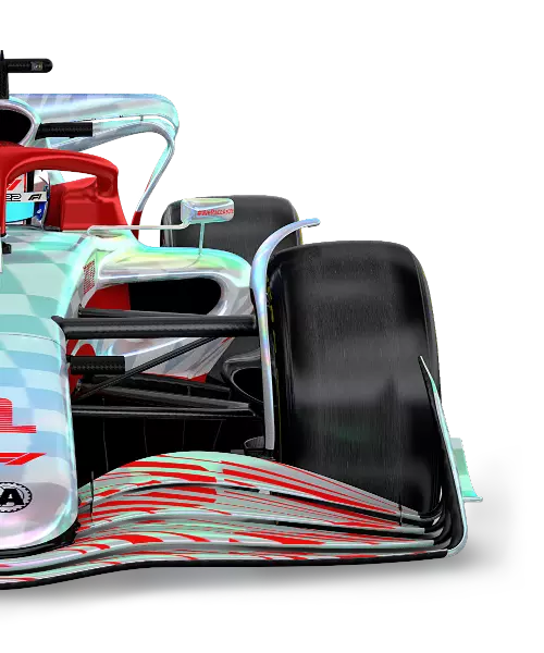 A formula 1 car in a holographic paint