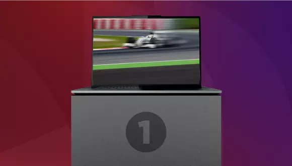 Lenovo ThinkPad with a F1 race car image on a podium