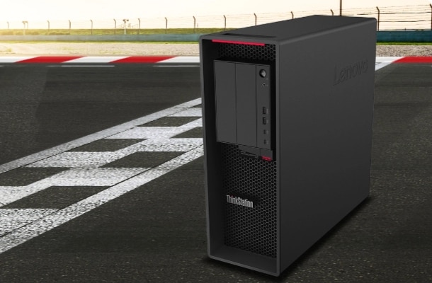Lenovo ThinkStation on a race track at the starting line