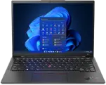 ThinkPad X1 Carbon laptop showing menu selections on the display