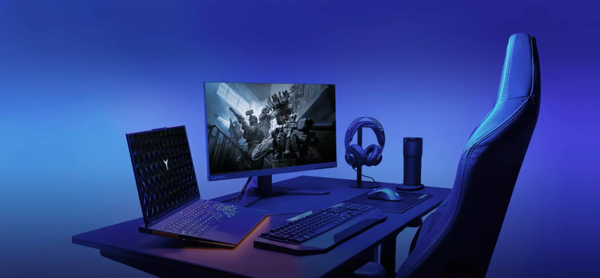 Gamming laptop setup with a laptop on the side
