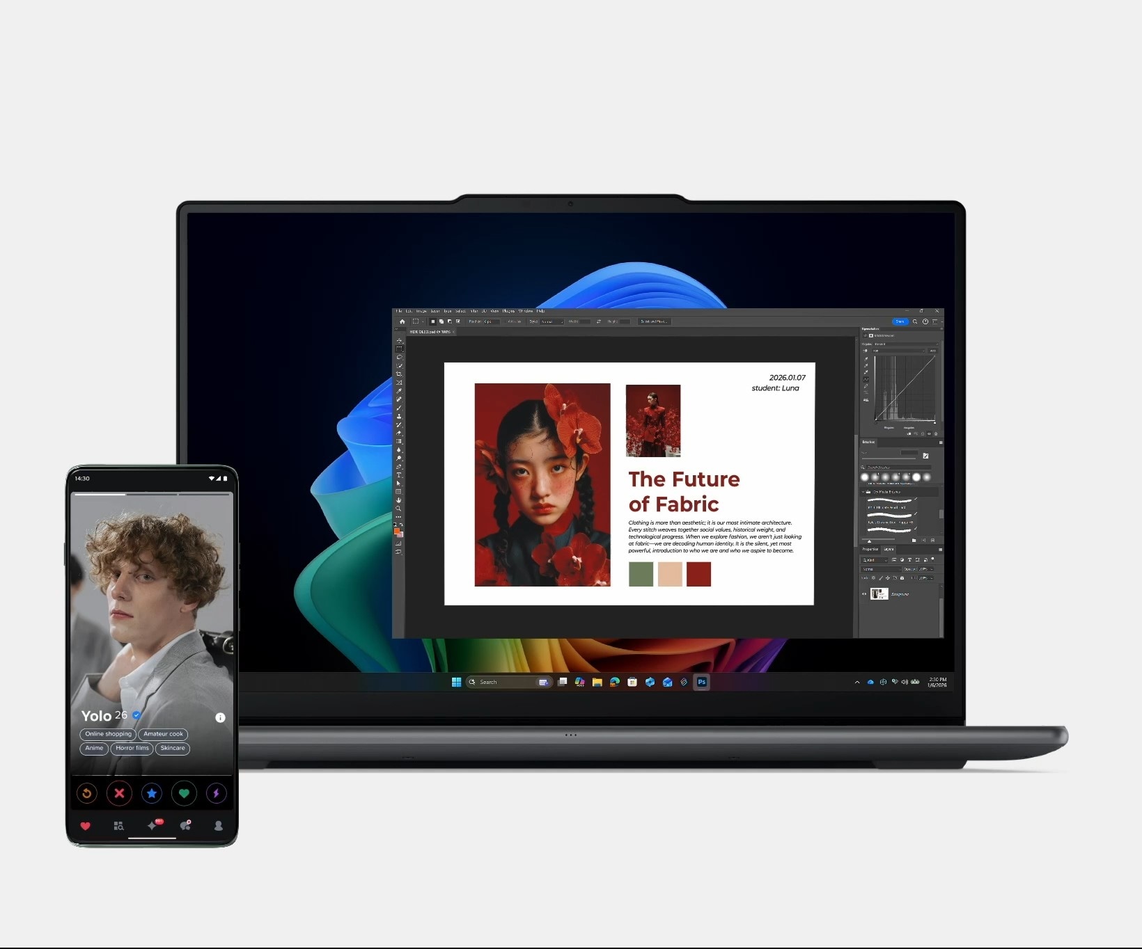 Swipe up on a Motorola smartphone to stream the app onto a Lenovo Yoga laptop using Smart Connect App Streaming.