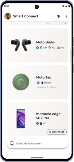 Un téléphone Moto montre les appareils et les accessoires combinés.
