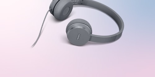 A Lenovo Select USB Wired Stereo Headset is featured on a background.