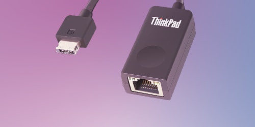 A ThinkPad Ethernet Extension Adapter is featured on a background.