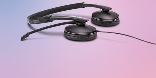 A Lenovo Wired ANC Gen 2 Headset for Teams is featured on a background.