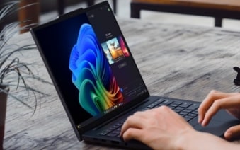Lenovo ThinkPad E14 Gen 6 laptop, open and angled to showcase its sleek design and vibrant display.