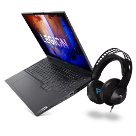 legion laptop and gaming headphones