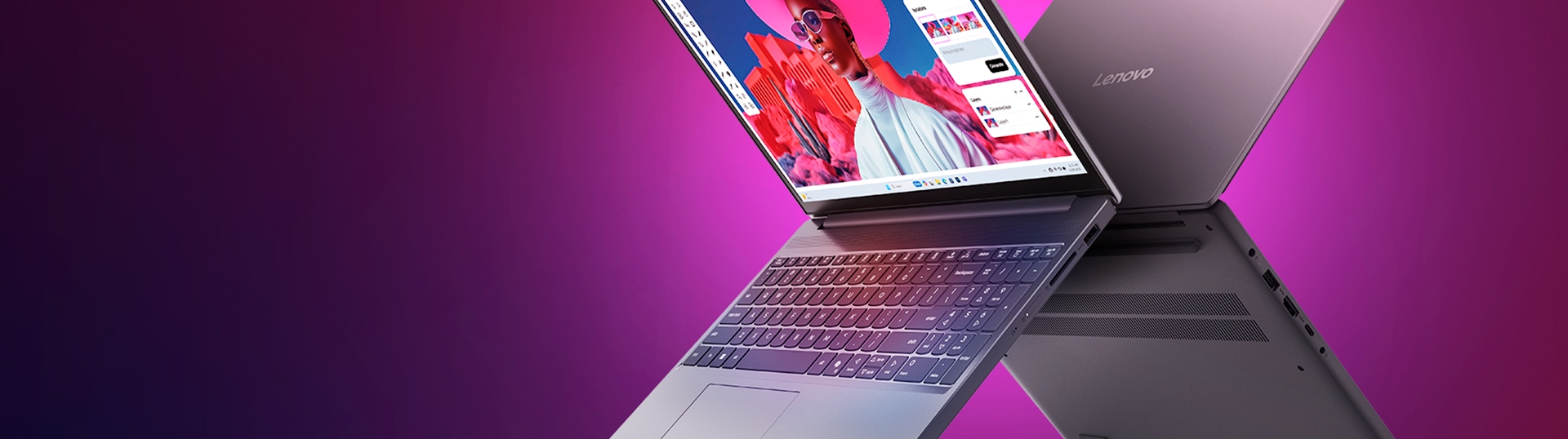 Lenovo IdeaPad Slim 3i Gen 11 15-inch laptop in a sleek, thin design, shown open with display on, highlighting everyday performance and portability.