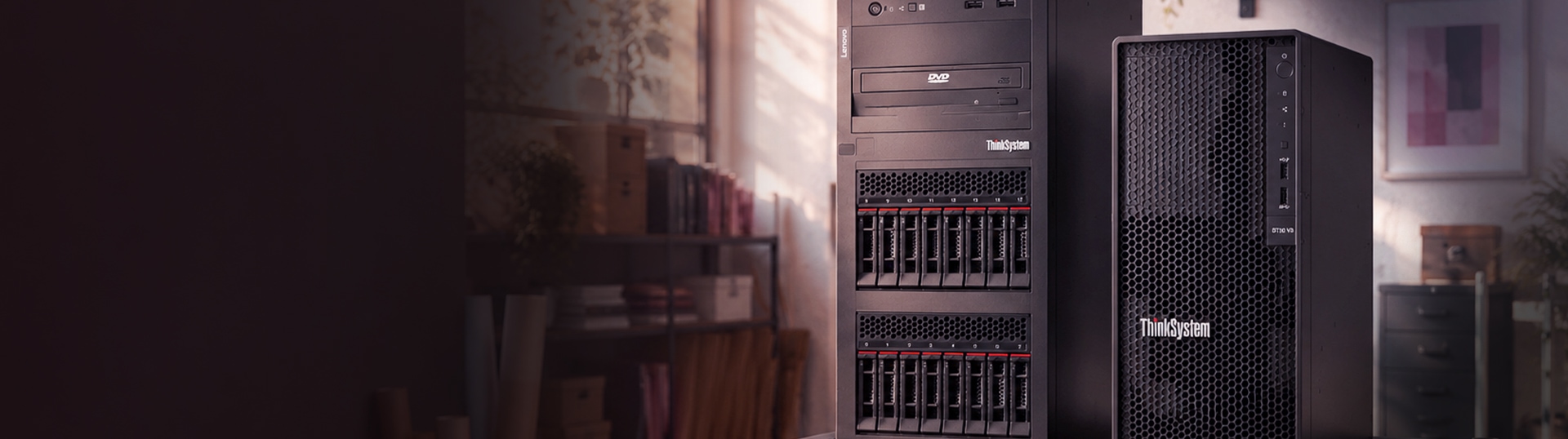 Image of two Lenovo servers: on the left, a ThinkSystem ST650 V3 server, and on the right, a V4 rack server with a clock icon, highlighting a special promotion.