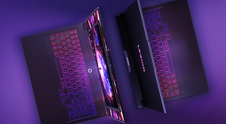 Lenovo Legion Pro 7 Gen 10 AMD gaming laptop shown on a dark background with RGB keyboard lighting and sleek metallic design.