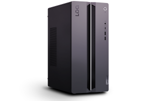 L'ordinateur de bureau Lenovo LOQ est placé orienté vers l'avant.