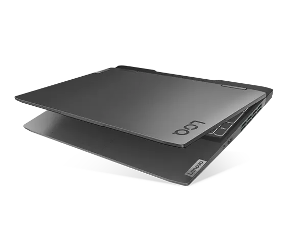 Lenovo LOQ 16IRH8 gaming laptop—front-right view, lid barely open