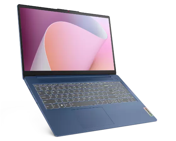 IdeaPad Slim 3 Gen 8 entièrement ouvert, faisant face à la droite