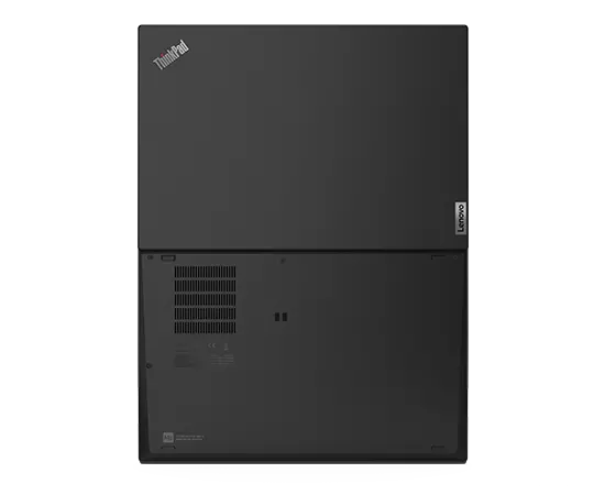 Vue arrière du portable Thinkpad T14s noir ouvert à 180 degrés