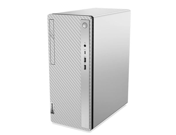 Side-facing Lenovo IdeaCentre 5i Gen 8 (Intel) family desktop tower, showing front ports, top panel & right-hand panel
