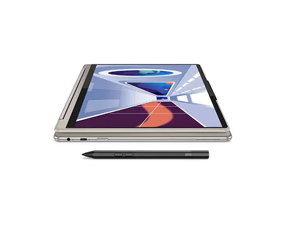 Lenovo Yoga 9i 14" Oatmeal featured in tablet mode with digital pen