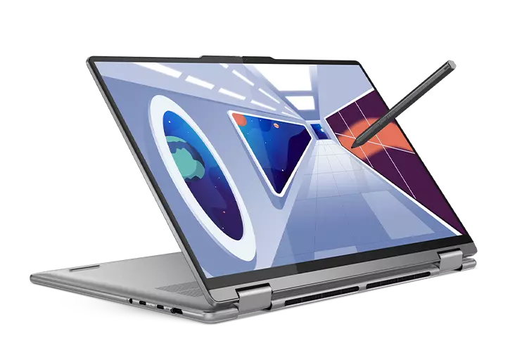Lenovo Yoga 7 16" AMD featured in presentation mode with digital pen included