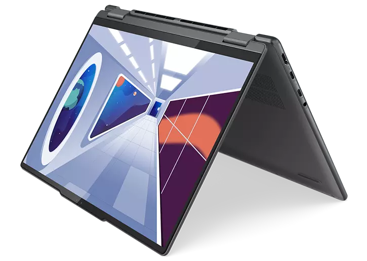 Lenovo Yoga 7i Gen 8 14" laptop in tent mode with the display on