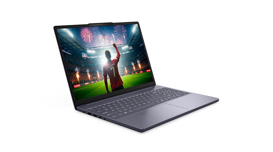 A vibrant stadium scene with fireworks displayed on the screen of the Lenovo IdeaPad Slim 3i Gen 11 (15&Prime; Intel) laptop. מחשב נייד IdeaPad Slim 3&nbsp;15IWC11 83RR00E1IV&nbsp;מבית&nbsp;Lenovo