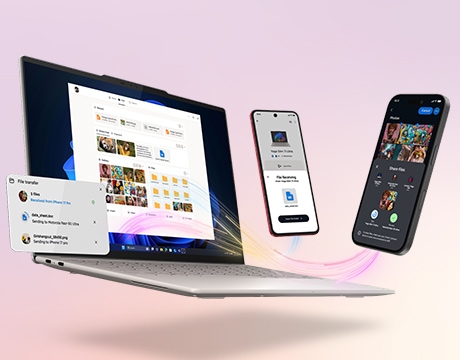 קווים גליים מחברים סמארטפונים למחשב הנייד Lenovo IdeaPad Slim 3i Gen 11 (17” Intel).