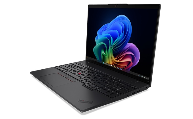 Right angled view of Lenovo ThinkPad L16 Gen 3 (16" AMD) laptop, featuring its portable design for anywhere business.