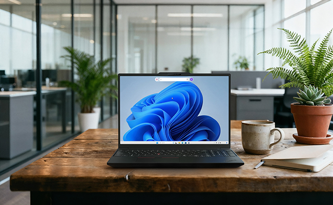 Abstract AI visual represents on-device AI capabilities supported by Lenovo ThinkPad P16s Gen 5 (16″ AMD) Mobile Workstation.
