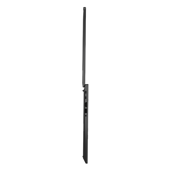 Left side view of Lenovo ThinkPad P16s Gen 4 (16” AMD) laptop opened 180 degrees boasting its ultra-thin & sleek profile for portability & convenience.