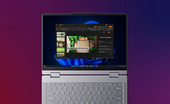 Cropped overhead shot of the 14 inch display on the Lenovo ThinkBook 14 2-in-1 Gen 6 laptop.