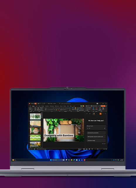 Front-facing Lenovo ThinkBook 14 2-in-1 Gen 6 laptop, highlighting a presentation on the 14 inch display.