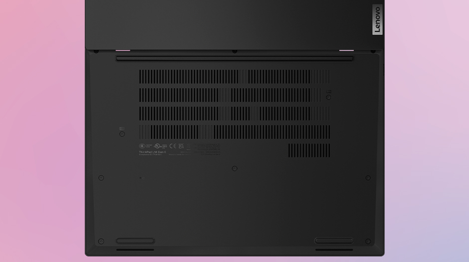 Bottom cover with ventilation & screws for access to internal replacement components on the Lenovo ThinkPad L14 Gen 7 (14" Intel) laptop.