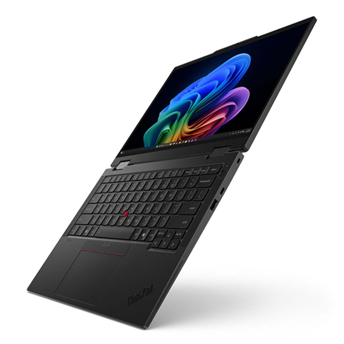 Thin & light, the Lenovo ThinkPad T14s 2-in-1 Gen 2 (14″ Intel) laptop lies flat when open 180 degrees.